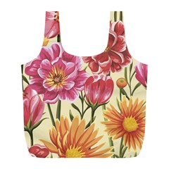 Retro Flowers Full Print Recycle Bag (l) by goljakoff