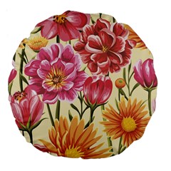 Retro Flowers Large 18  Premium Flano Round Cushions by goljakoff