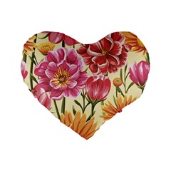 Retro Flowers Standard 16  Premium Flano Heart Shape Cushions by goljakoff