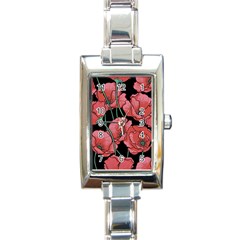 Red Flowers Rectangle Italian Charm Watch by goljakoff