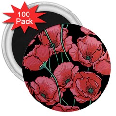 Red Flowers 3  Magnets (100 Pack) by goljakoff