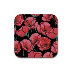 Red Flowers Rubber Square Coaster (4 Pack)  by goljakoff