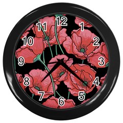 Red Flowers Wall Clock (black) by goljakoff