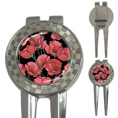 Red Flowers 3-in-1 Golf Divots by goljakoff