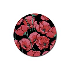 Red Flowers Rubber Round Coaster (4 Pack)  by goljakoff