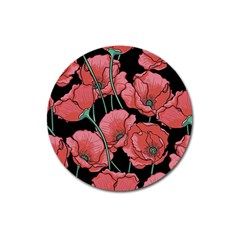 Red Flowers Magnet 3  (round) by goljakoff