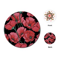 Red Flowers Playing Cards Single Design (round) by goljakoff