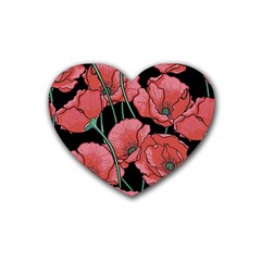 Red Flowers Rubber Coaster (heart)  by goljakoff