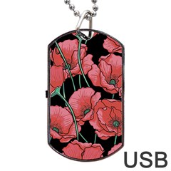 Red Flowers Dog Tag Usb Flash (two Sides) by goljakoff