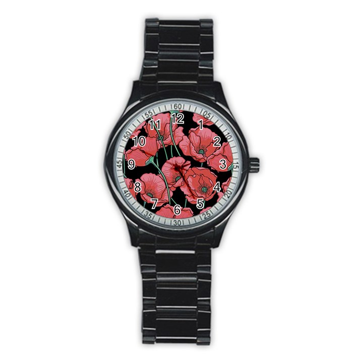 Red flowers Stainless Steel Round Watch