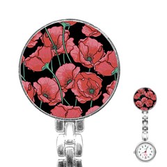 Red Flowers Stainless Steel Nurses Watch by goljakoff