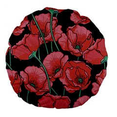 Red Flowers Large 18  Premium Flano Round Cushions by goljakoff