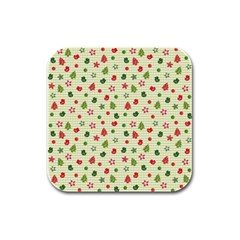 Cute Christmas Pattern Rubber Square Coaster (4 Pack)  by designsbymallika