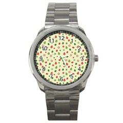 Cute Christmas Pattern Sport Metal Watch by designsbymallika