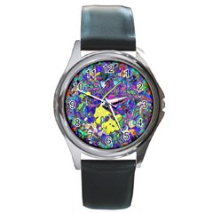 Vibrant Abstract Floral/rainbow Color Round Metal Watch by dressshop