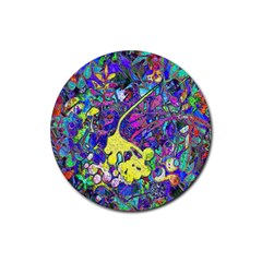 Vibrant Abstract Floral/rainbow Color Rubber Coaster (round)  by dressshop