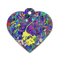 Vibrant Abstract Floral/rainbow Color Dog Tag Heart (one Side) by dressshop