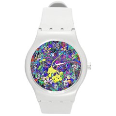 Vibrant Abstract Floral/rainbow Color Round Plastic Sport Watch (m) by dressshop