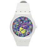 vibrant abstract floral/rainbow color Round Plastic Sport Watch (M) Front