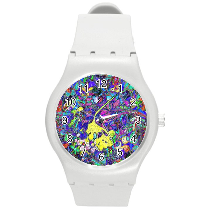 vibrant abstract floral/rainbow color Round Plastic Sport Watch (M)