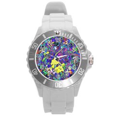 Vibrant Abstract Floral/rainbow Color Round Plastic Sport Watch (l) by dressshop