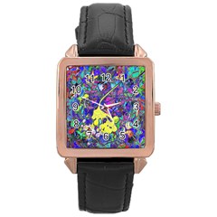 Vibrant Abstract Floral/rainbow Color Rose Gold Leather Watch  by dressshop