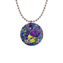 Vibrant Abstract Floral/rainbow Color 1  Button Necklace by dressshop