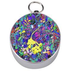 Vibrant Abstract Floral/rainbow Color Silver Compasses by dressshop