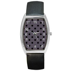 Large Black Polka Dots On Dark Smoke Grey - Barrel Style Metal Watch by FashionLane