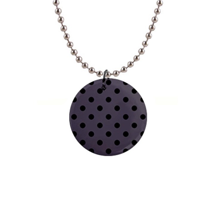 Large Black Polka Dots On Dark Smoke Grey - 1  Button Necklace