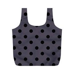 Large Black Polka Dots On Dark Smoke Grey - Full Print Recycle Bag (m) by FashionLane