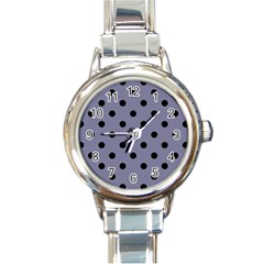 Large Black Polka Dots On Flint Grey - Round Italian Charm Watch by FashionLane