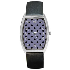 Large Black Polka Dots On Flint Grey - Barrel Style Metal Watch by FashionLane