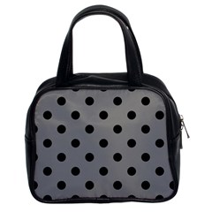 Large Black Polka Dots On Just Grey - Classic Handbag (Two Sides)