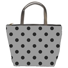 Large Black Polka Dots On Just Grey - Bucket Bag