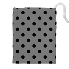 Large Black Polka Dots On Just Grey - Drawstring Pouch (5XL)