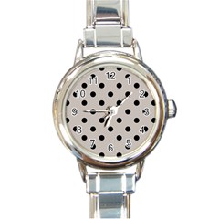 Large Black Polka Dots On Pale Grey - Round Italian Charm Watch by FashionLane