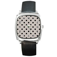 Large Black Polka Dots On Pale Grey - Square Metal Watch by FashionLane