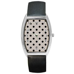 Large Black Polka Dots On Pale Grey - Barrel Style Metal Watch by FashionLane