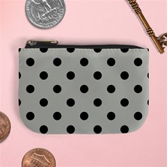 Large Black Polka Dots On Silver Cloud Grey - Mini Coin Purse by FashionLane