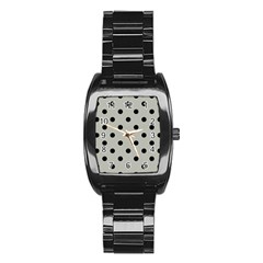 Large Black Polka Dots On Silver Cloud Grey - Stainless Steel Barrel Watch