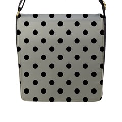 Large Black Polka Dots On Silver Cloud Grey - Flap Closure Messenger Bag (L)