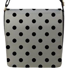 Large Black Polka Dots On Silver Cloud Grey - Flap Closure Messenger Bag (S)