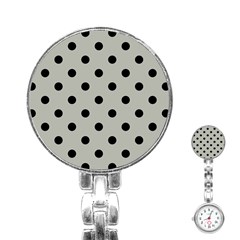 Large Black Polka Dots On Silver Cloud Grey - Stainless Steel Nurses Watch