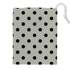 Large Black Polka Dots On Silver Cloud Grey - Drawstring Pouch (4xl) by FashionLane