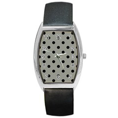 Large Black Polka Dots On Trout Grey - Barrel Style Metal Watch by FashionLane