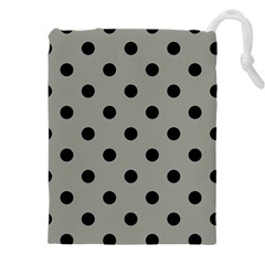 Large Black Polka Dots On Trout Grey - Drawstring Pouch (5xl) by FashionLane