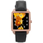 Yellow Poppies Rose Gold Leather Watch  Front