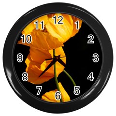 Yellow Poppies Wall Clock (black) by Audy