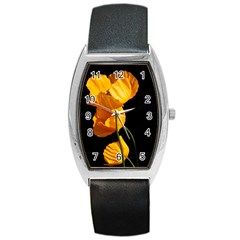 Yellow Poppies Barrel Style Metal Watch